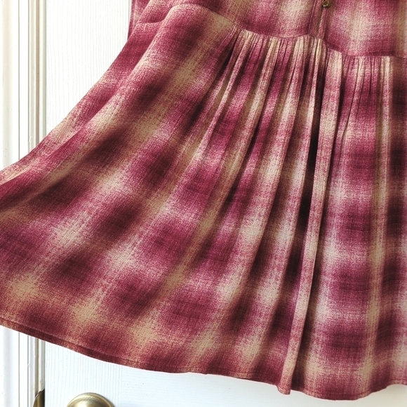 Maeve Calavan Plaid Oversized Three Quarter Sleeve Button Up Peplum Blouse Pink - Picture 10 of 15